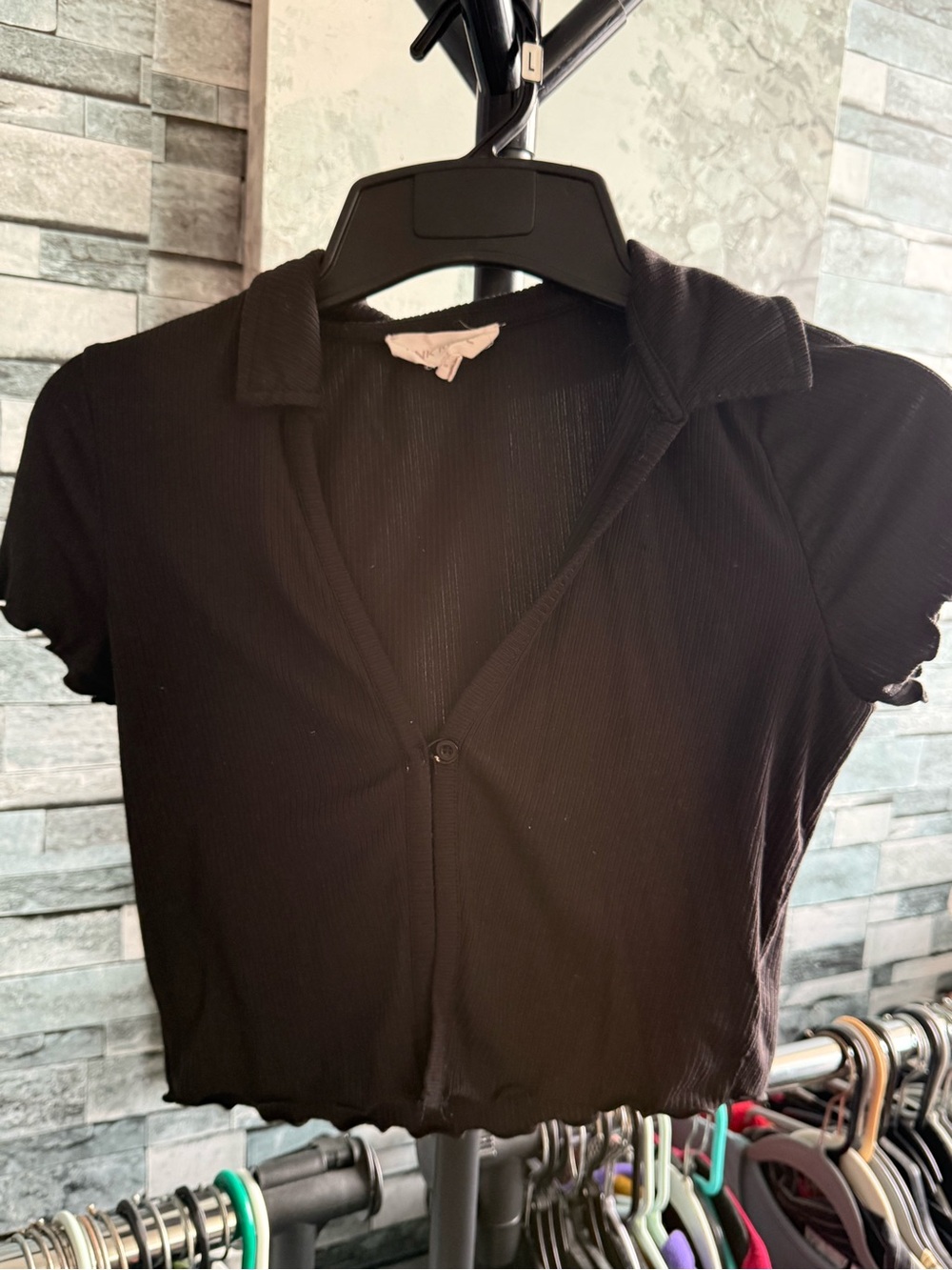 Pink Rose Black Ribbed Cropped Top